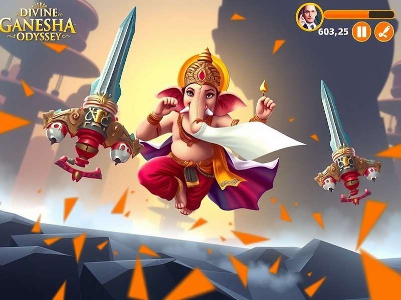 Divine Ganesha Odyssey game screenshot showing Lord Ganesha in battle